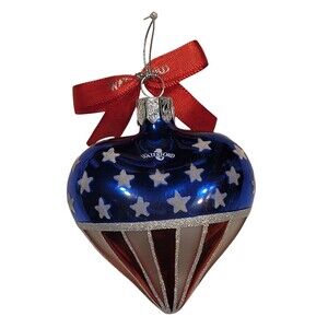 2001 Waterford God Bless America Heart Ornament Hand Blown Glass Made in Germany